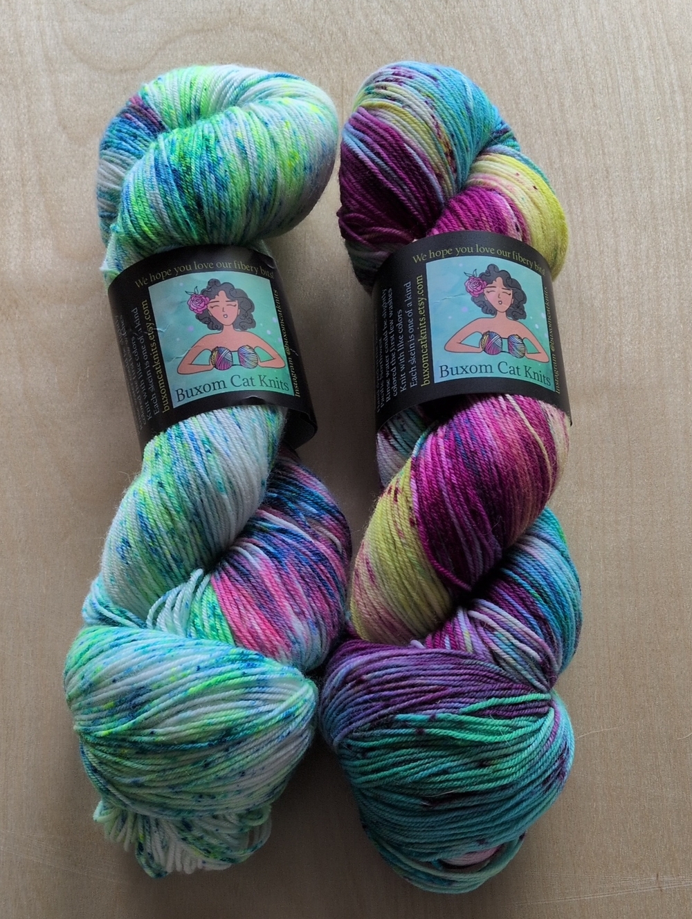 Buxom Cat Knits 2  Skeins Lot Of Hand-Dyed Yarn - Sock Yarn -Dana's Destash